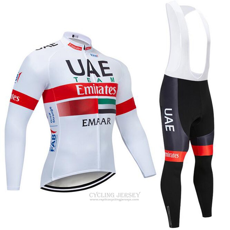 2019 Cycling Jersey UCI World Champion Uae White Red Long Sleeve and Bib Tight